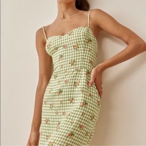 Reformation Green Gingham Mini Dress